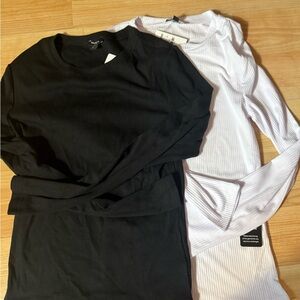 Black & White Ribbed Long Sleeve Tops - Set of 2